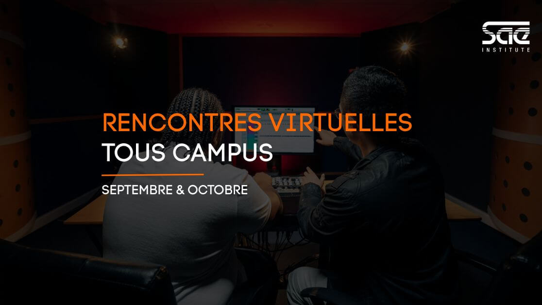 Affiche qui annonce la tenue de réunions d'information virtuelles par la SAE Institute !