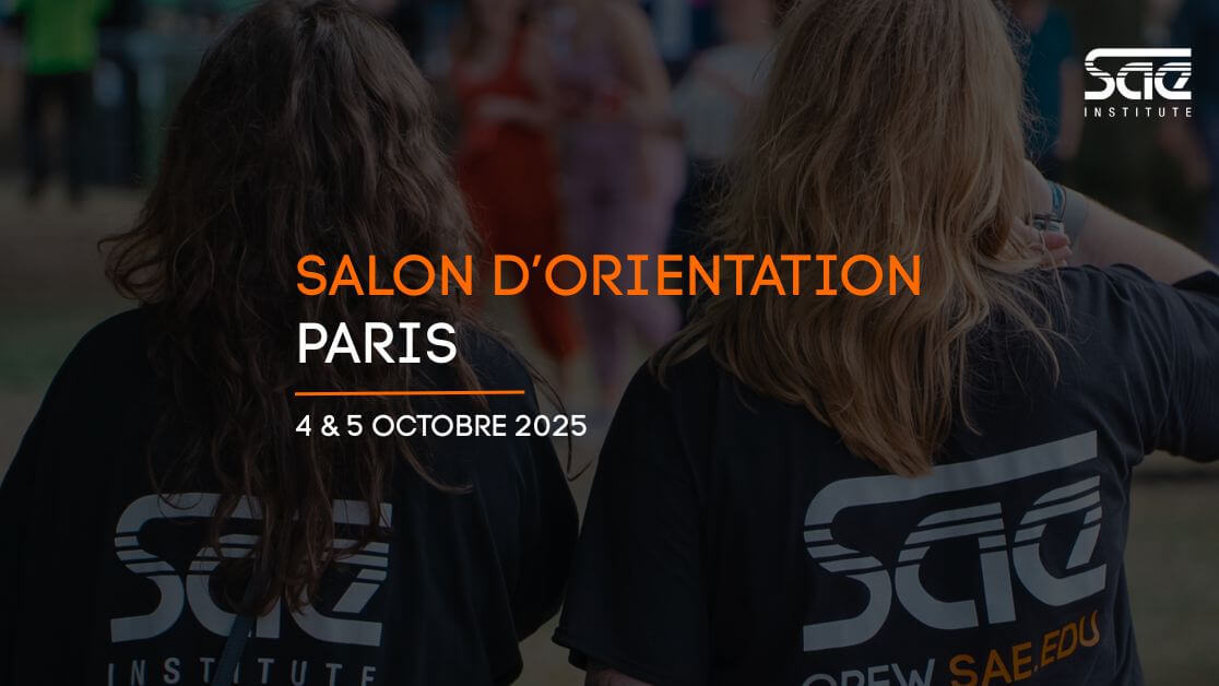 Salon étudiant Paris Affiche qui annonce la participation de la SAE Institute au Salon Formations et métiers artistiques à Paris 2025
