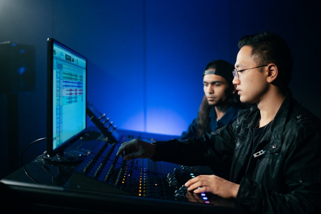 Student working in mixing studio