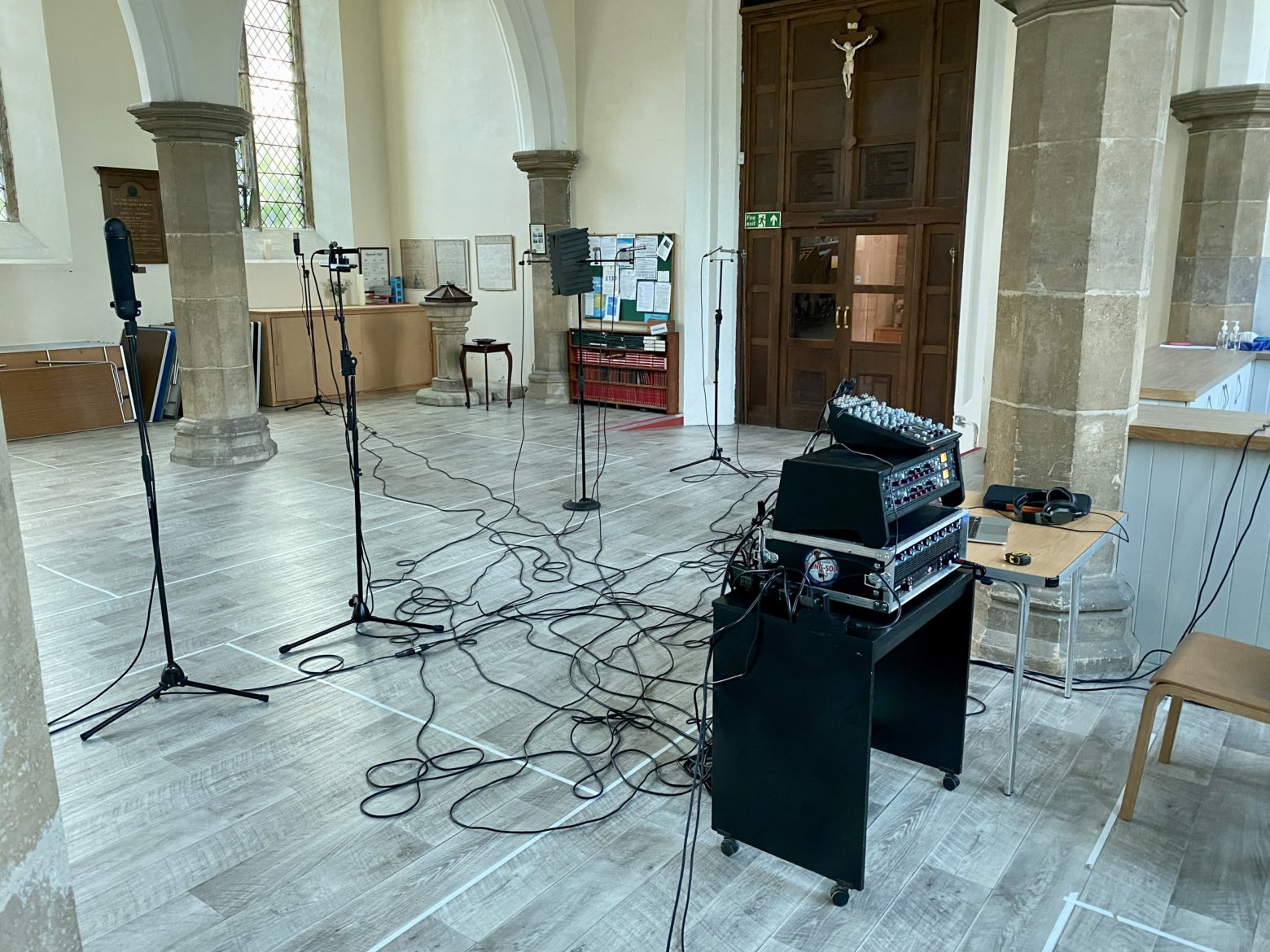 Differing stereo microphone arrays for capturing ambience at St John The Evangelist Church, Upper Denby