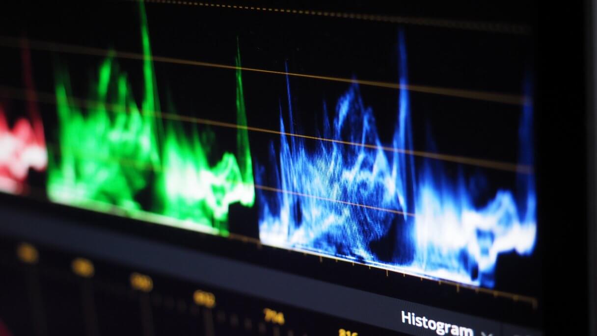 Color grading graph or RGB colour correction indicator on monito